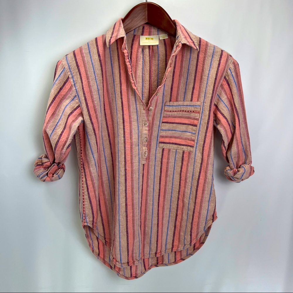 4/$25 Maeve Anthropologie Popover. Front Pocket Crochet Details. Size XS